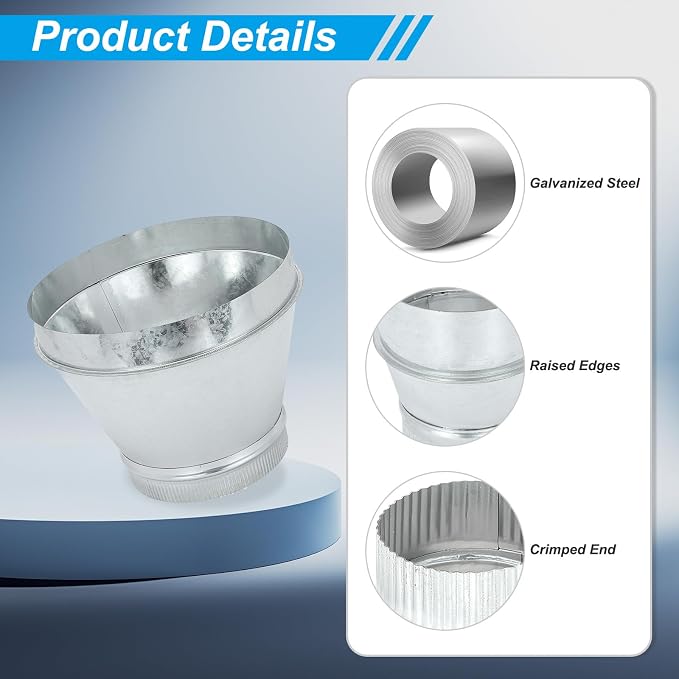 PATIKIL 12 Inch to 8 Inch Duct Reducer, Galvanized Steel Round Air Duct Reducer - Image 3
