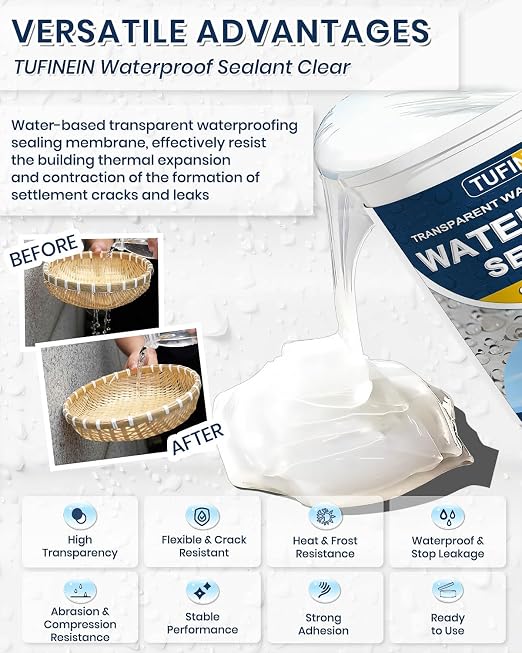 Transparent Waterproof Coating, TUFINEIN 1.32 Gallon Invisible Waterproof Agent - Image 2