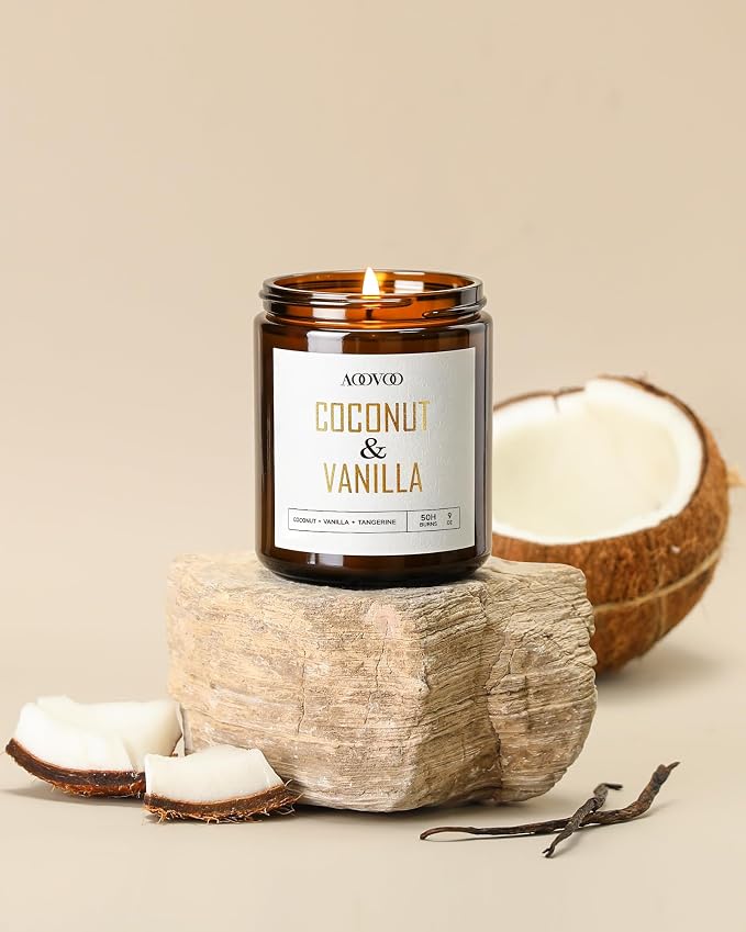 AOOVOO Coconut Vanilla Candles - 9 oz Scented Candles | Aromatherapy Candle - Image 2