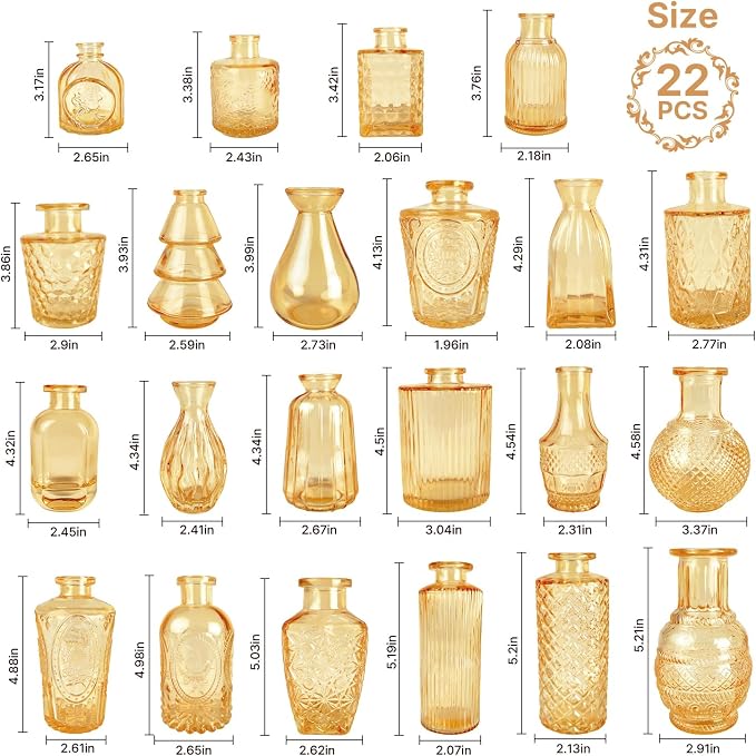 Clear Topaz Glass Bud Vase Set of 22 Pcs, Small Gold Bud Vases in Bulk - Image 4