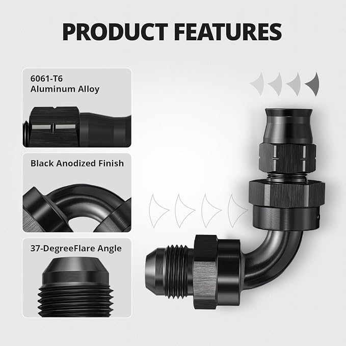 EVIL ENERGY 8AN Male to 3/8" Hardline Compression Fitting Adapter 90 Degree - Image 3