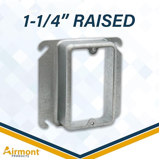 1-1/4" Raised Mud Rings, Square Device Cover, 1-Gang Outlet Cover, 4x4 Inch - Image 2
