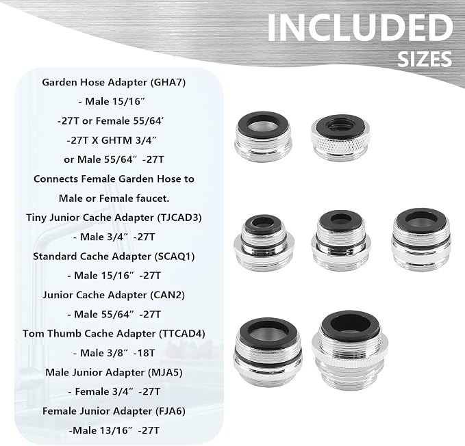 7 Piece Faucet Adapter Kits, Kitchen Brass Male & Female Aerator Adapters - Image 2