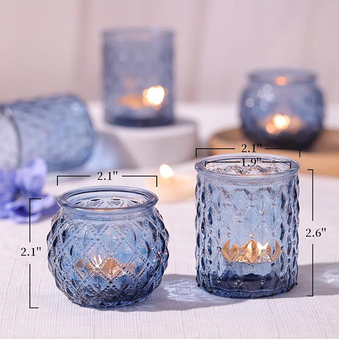 NITIME 12Pcs Assorted Blue Votive Candle Holders, Tea Lights Candle Holder - Image 2