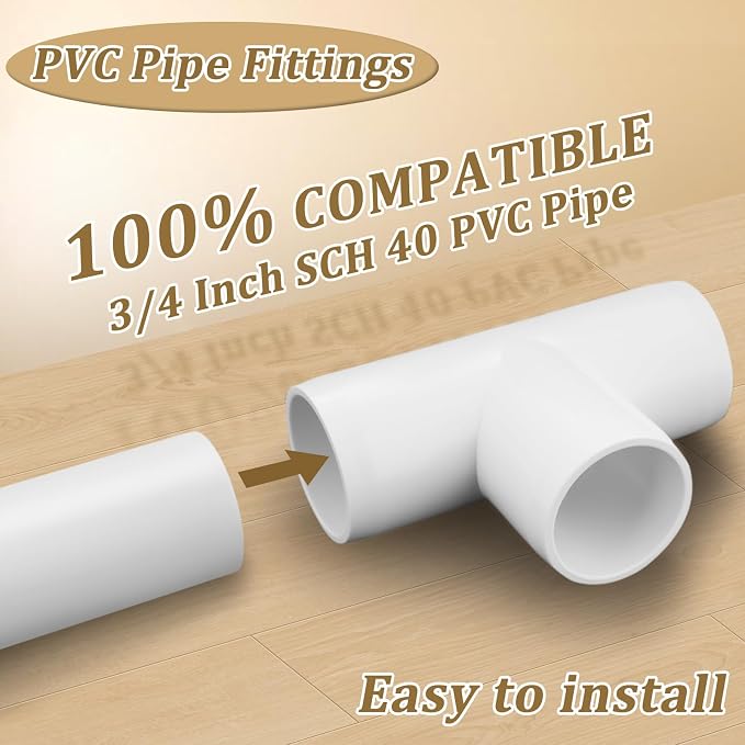 12-Packs 3/4 Inch Tee PVC Fittings, Furniture Grade Pipe Fittings 3 Way - Image 2