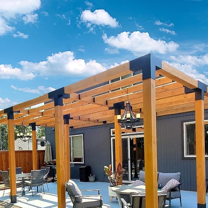 4-Way Pergola Brackets Kit for 4x4 Wood, 3.6 x 3.6 in, 2 Pack | Black-Coated - Image 2