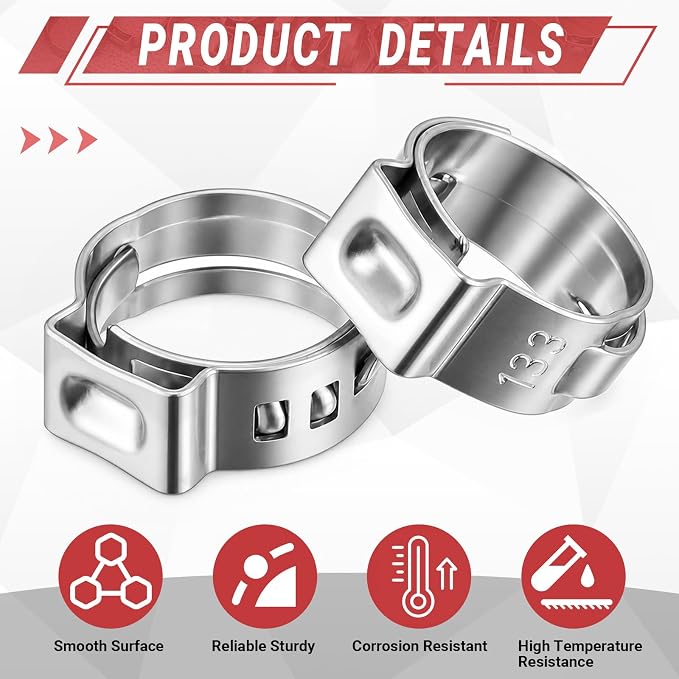 100 Pcs 3/8 Inch Pex Cinch Clamps, 304 Stainless Steel Crimp Rings Single Ear - Image 3