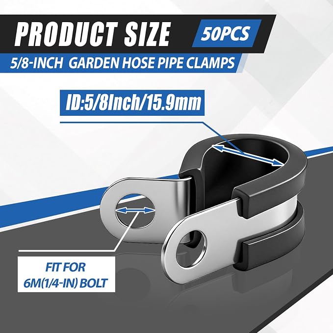 50 Pcs 5/8 Inch Cable Clamps Stainless Steel Pipe Clamps Holder Rubber Coated - Image 2