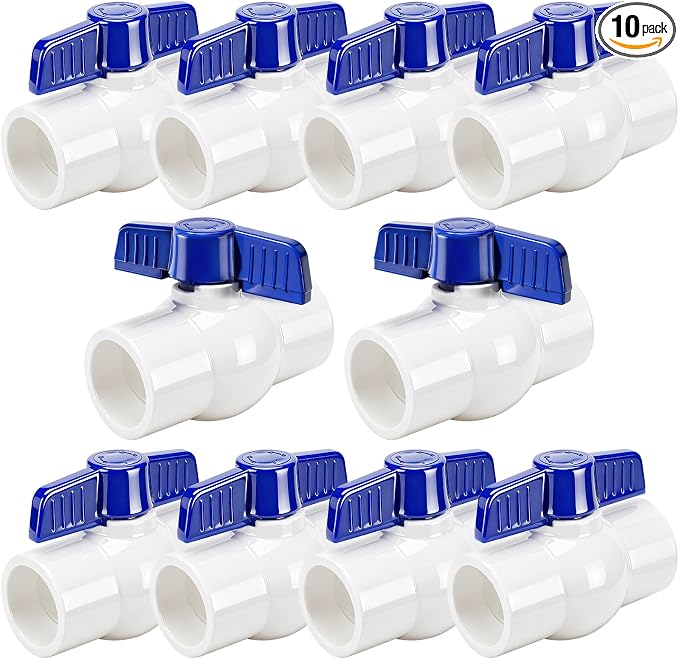 10 Pack 1" PVC Ball Valve, SCH40 Slip PVC Water Pipe Shut-Off Valve 1inch by ReliableHigh-PerformanceFlowControlYouCanTrust