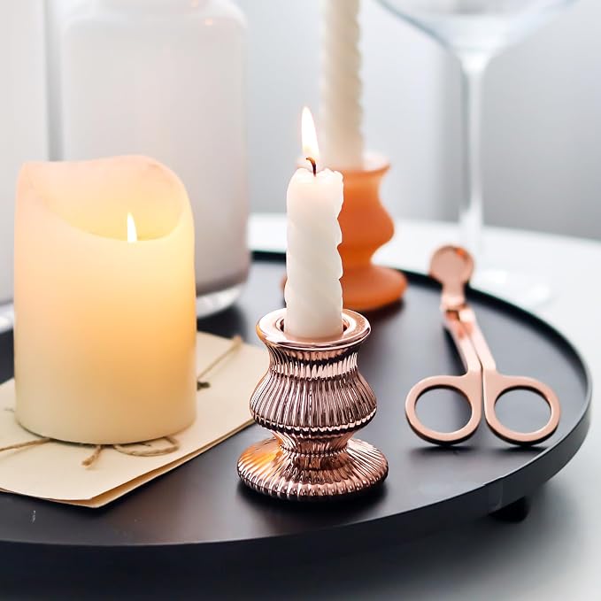 WDHODEC Pink Gold Candlestick Holders 12PCS Glass Taper Candle Holders - Image 4