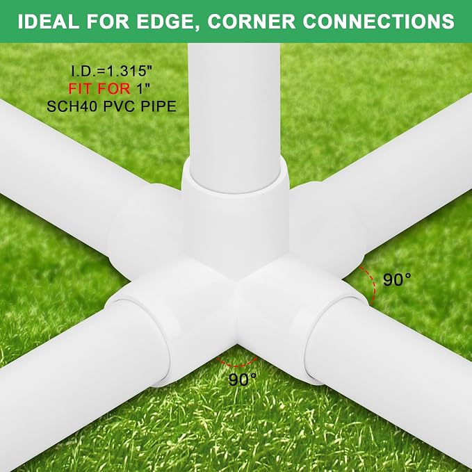 4Pack 1" Tee PVC Pipe Fitting 5 Way Elbow Connector Furniture Grade SCH40 5-Way - Image 3