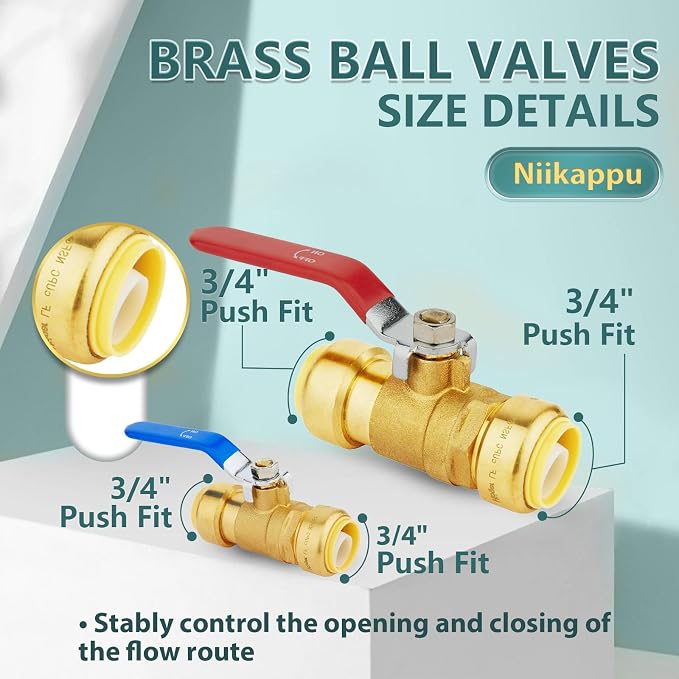 3/4" Ball Valves, 20 Pack Push Fit Shut Off Valves - Image 2