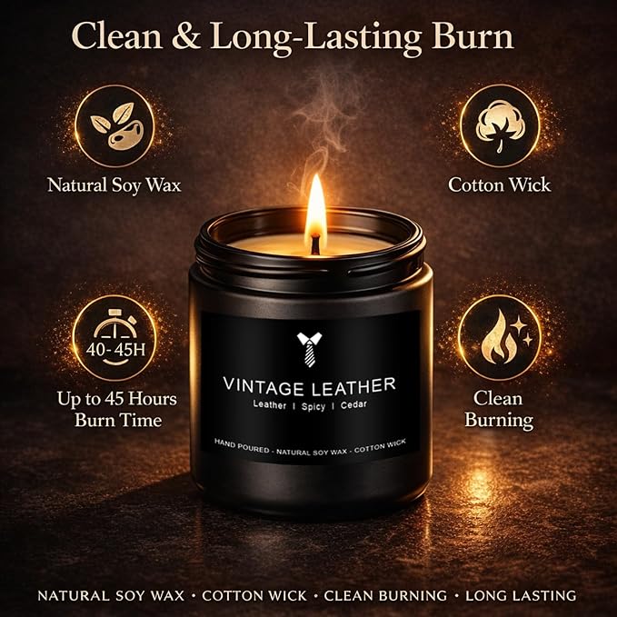 Scentes Candles Set for Men, 4 Pack Mens Masculine Soy Candles | Leather - Image 4
