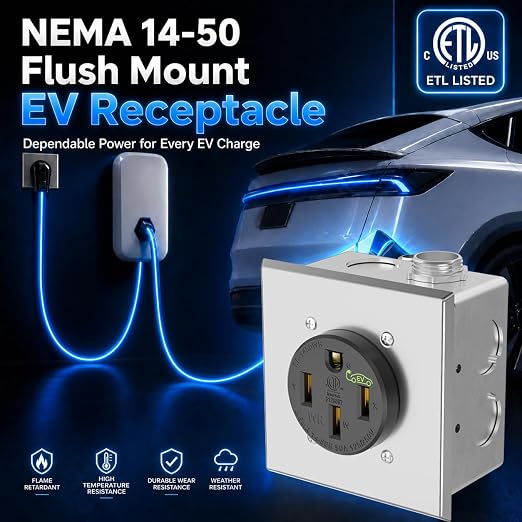 Nema 14-50 EV Outlet Weather Resistant 50 Amp EV Charging Receptacle Heavy Duty - Image 7