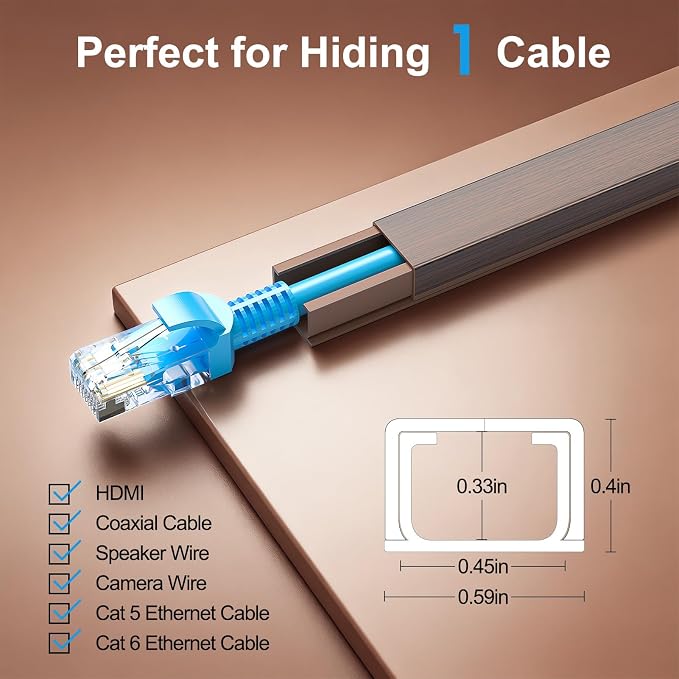 Yecaye Cord Hider, 113in One-Cord Cable Raceways, W0.59in H0.4in, Cherry | TV - Image 2