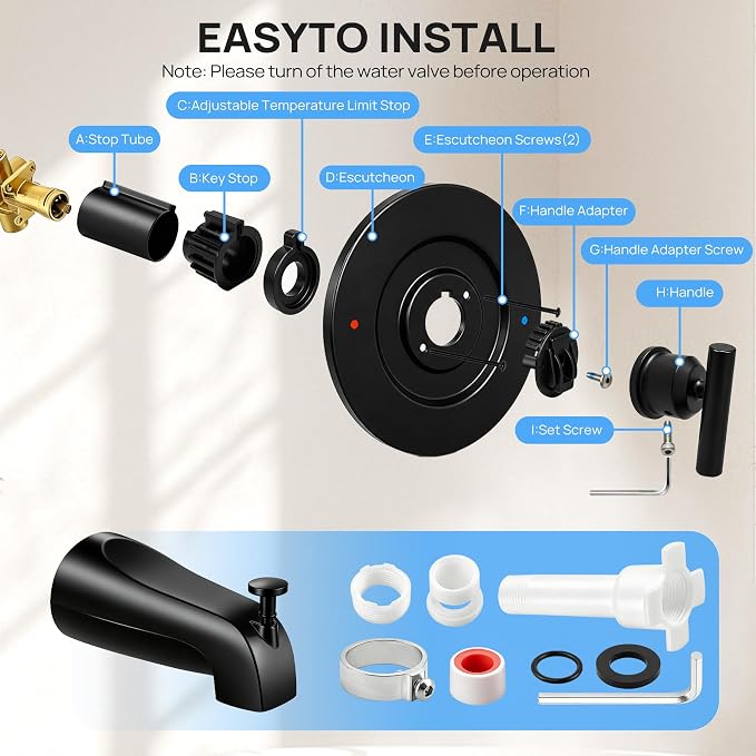 Shower Faucet Trim Kit with Tub Spout, Compatible with Moen Gibson Posi-Temp - Image 3