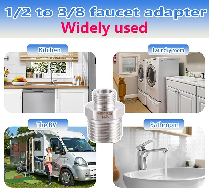 304 RV Faucet Adapter（Lead-Free）, 1/2 to 3/8 reducer faucet adapter - Image 5