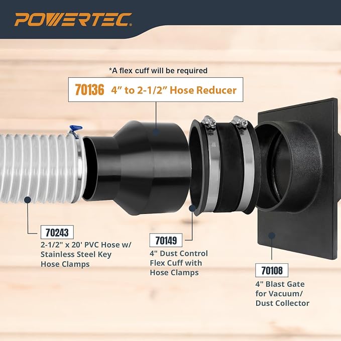 POWERTEC 70136 4" to 2-1/2" Cone Reducer, Dust Collection Fittings - Image 3