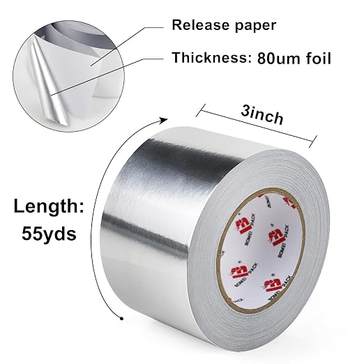 BOMEI PACK Aluminum Foil Tape, Heavy Duty Metal Duct Tape, High Temperature - Image 2