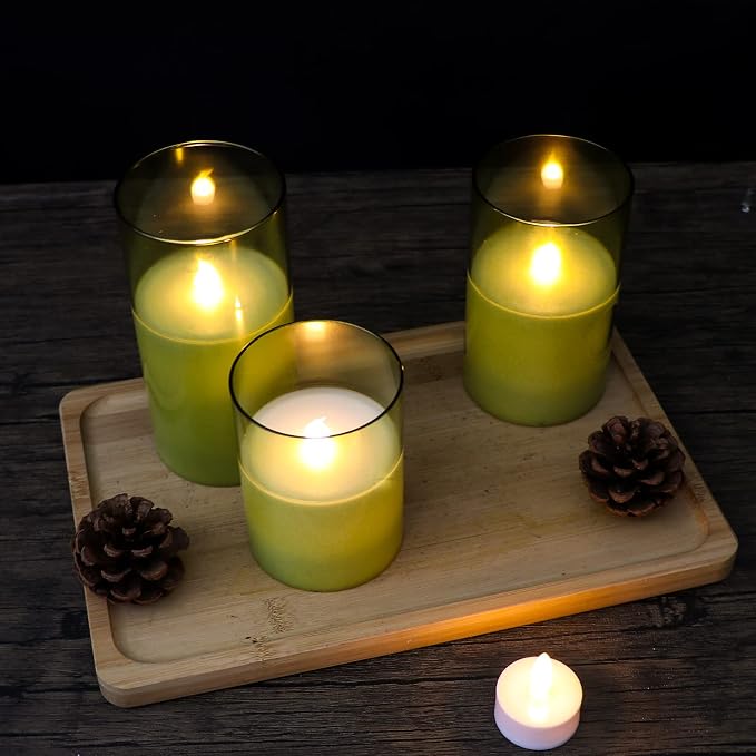 GenSwin Glass Flameless Led Candles Battery Operated Remote Timer Green | - Image 2