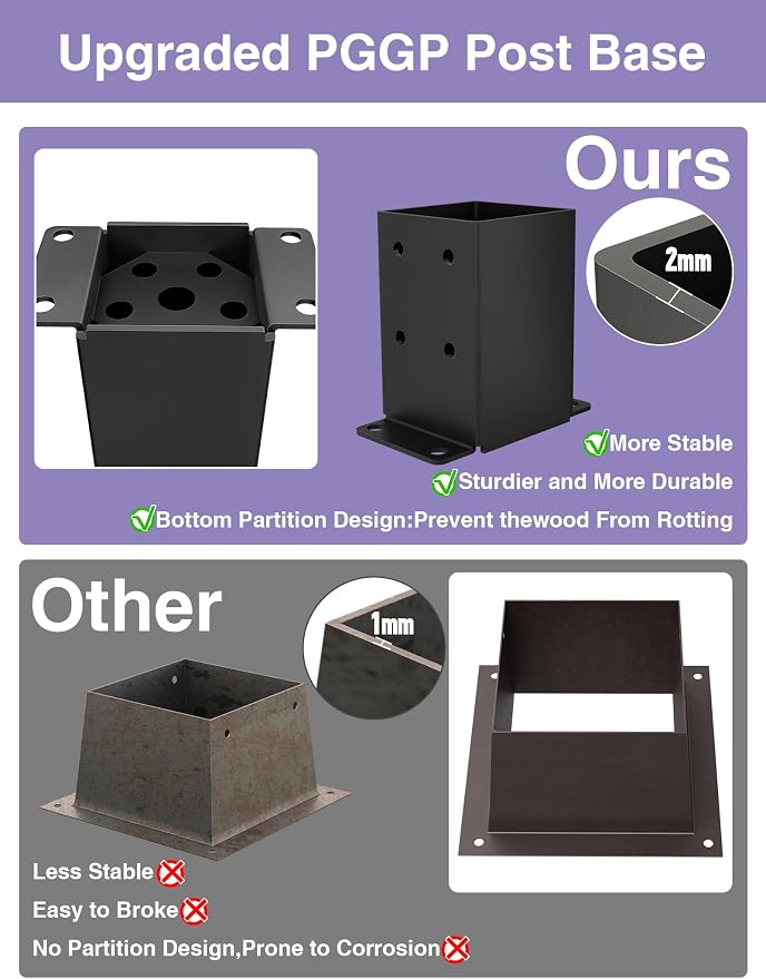 4 PCS Metal 4x4 Post Base, Inner Size 3.5"x3.5" Post Bracket | Heavy Duty - Image 6