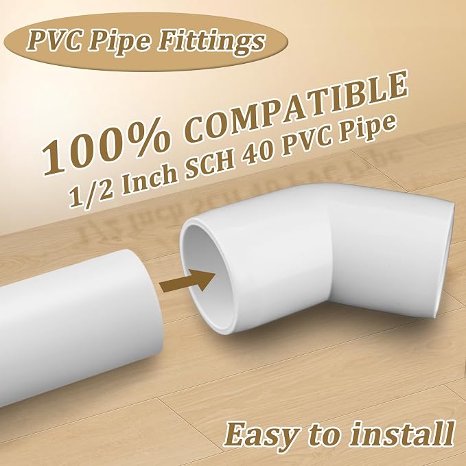 20-Pack 1/2" 45 Degree Elbow PVC Fittings, Furniture Grade Pipe Fittings 45 - Image 3