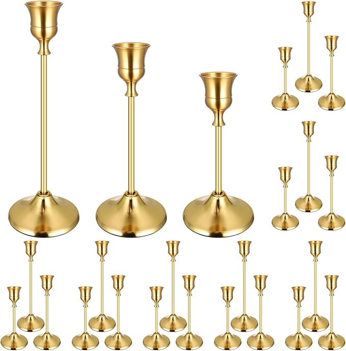 24PCS Brass Gold Taper Candle Holders Set, Vintage Metal Candlestick | Tall by Ovveroche