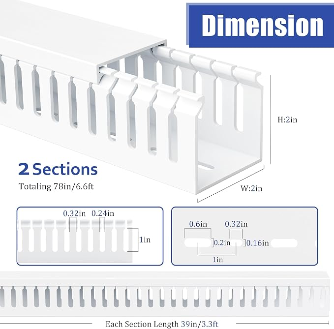 ZhiYo 2" H x 2" W Cable Raceway, Under Desk Wire Management Channel White | - Image 2