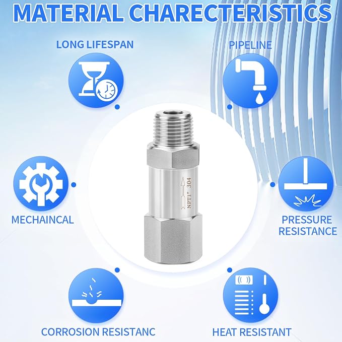 ChillWaves 304 Stainless Steel In-Line Split Check Valve 1" NPT Male x 1" NPT - Image 5