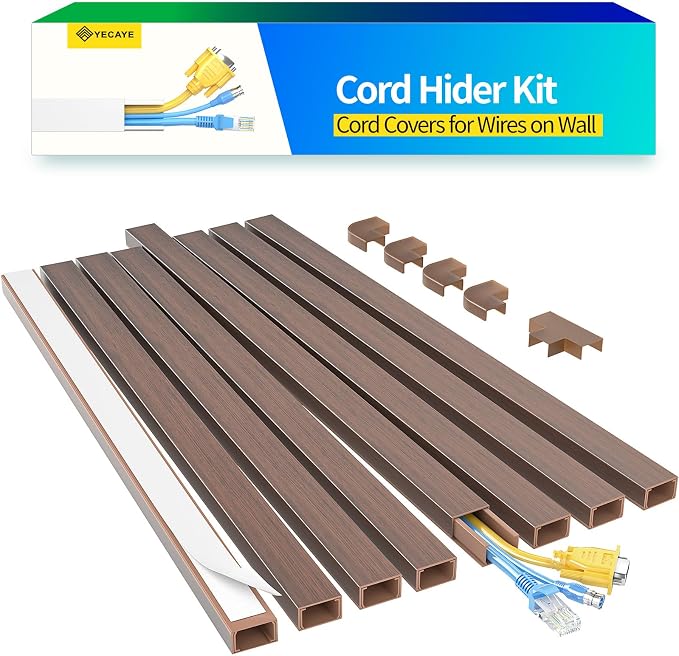 Yecaye Cord Covers for Wires on Wall, W0.95in H0.55in, Cherry | TV Cord Hider - Image 8