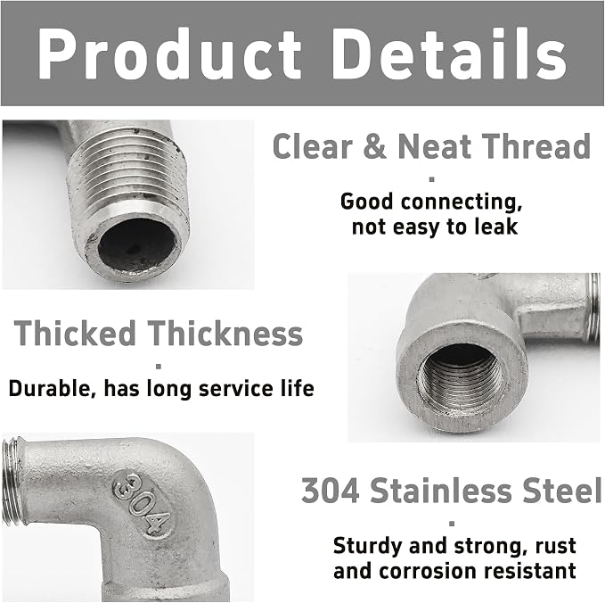 2Pcs 90 Degree Street Elbow, 1/8" NPT Male x 1/8" NPT Female, 304 Stainless - Image 5