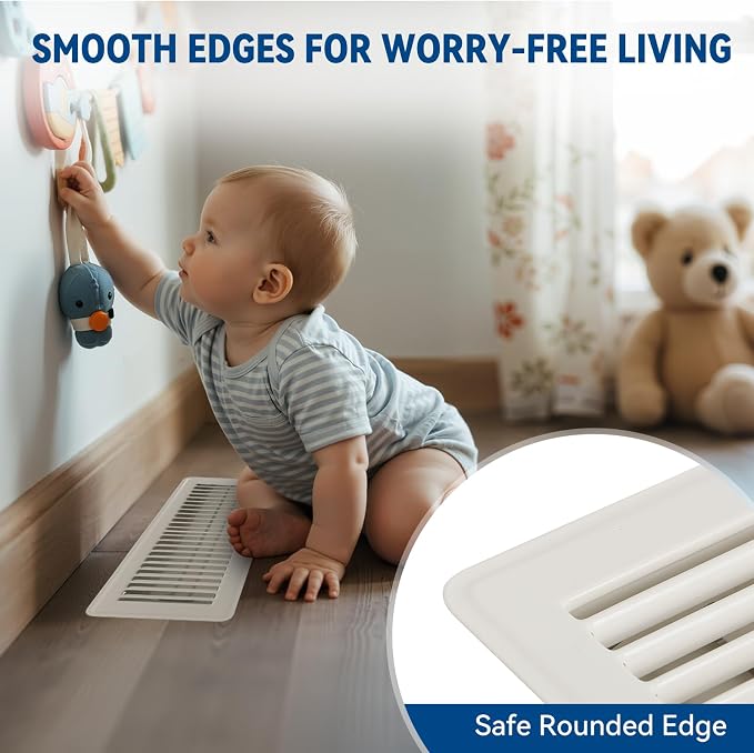 4" x 12" Floor Register Vent Covers 4-Pack, Cream White - Image 4