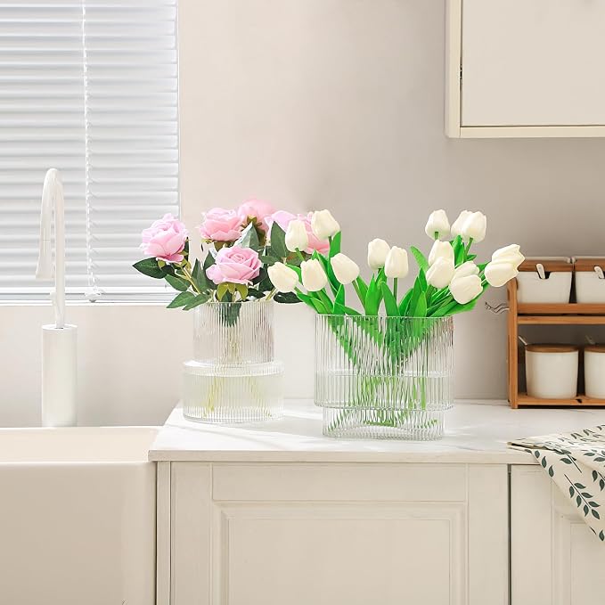 Ribbed Vase, Fluted Glass Vase for Flowers, Modern Vases for Living Room - Image 3