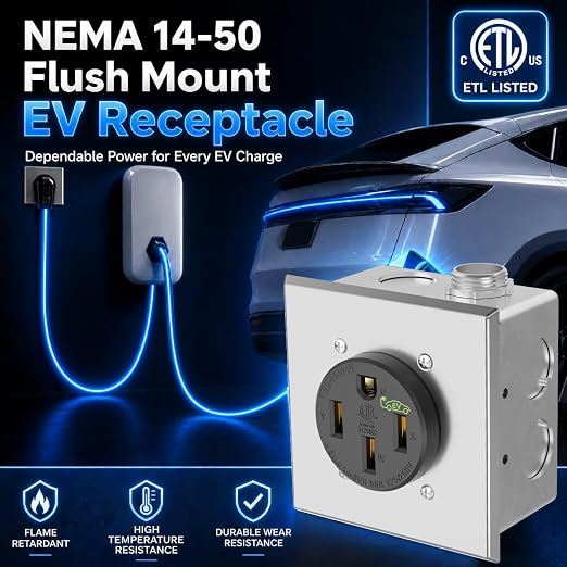 Nema 14-50 EV Outlet 50 Amp EV Charging Receptacle Heavy Duty, U-Shaped Brass - Image 7