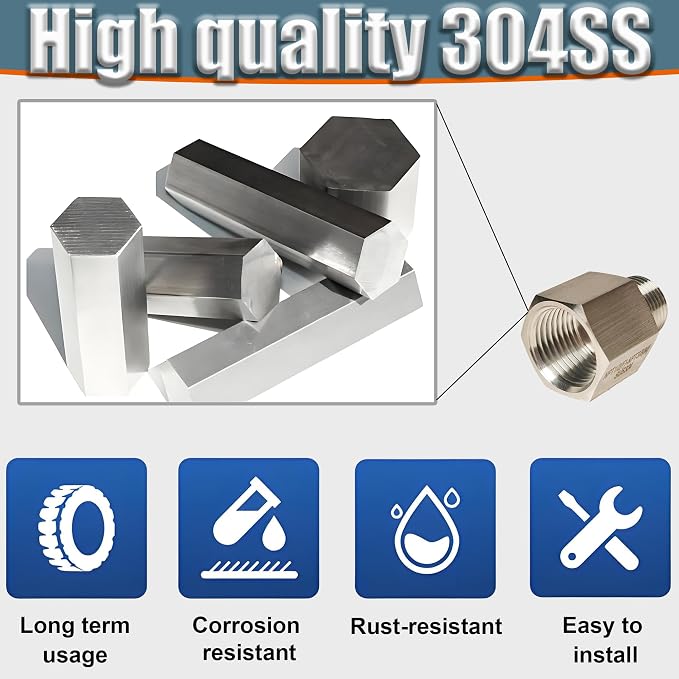 3/8" Female to 1/4" Male NPT Reducer Adapter, 304 Stainless Steel Reducing Pipe - Image 4