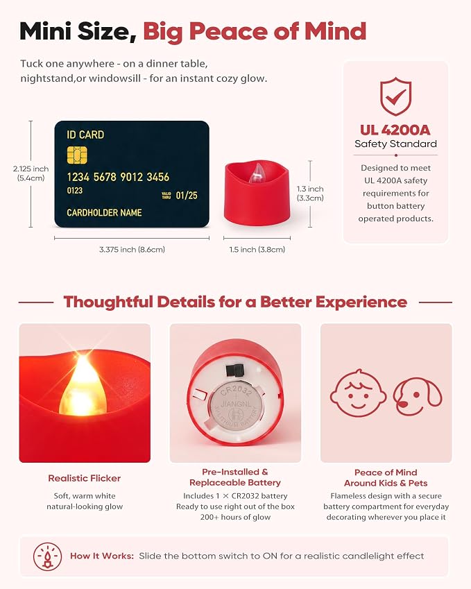 Homemory 50-Pack Red Flameless Battery Tea Light Candles, 200+ Hours | - Image 2