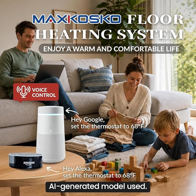 MAXKOSKO 50 sq ft Radiant Floor Heating System & Programmable Thermostat | 120V - Image 3
