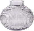 Black Glass Vase for Tulips, Ribbed Glass Vase for Flowers, Round Flower Vases by YANWE