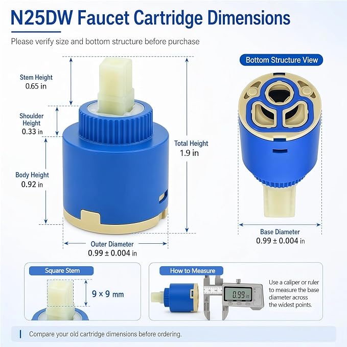 N25DW 25mm Faucet Cartridge Replacement, Compatible - Image 2
