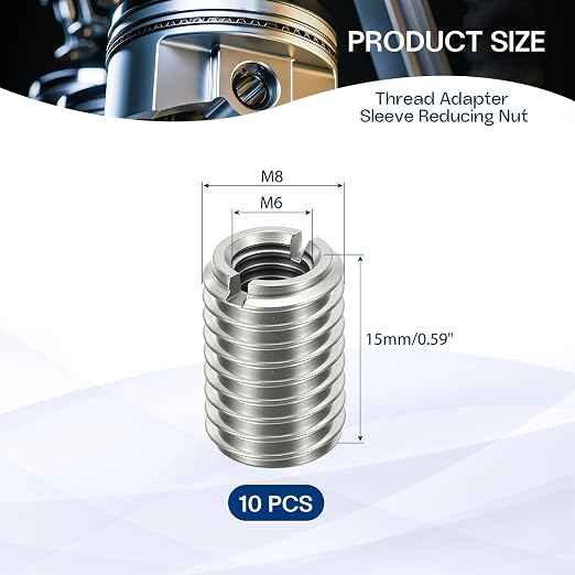 10Pcs Thread Adapter Sleeve Reducing Nut, M8 M to M6 F, 15mm Length | M8 x 1.25 - Image 2