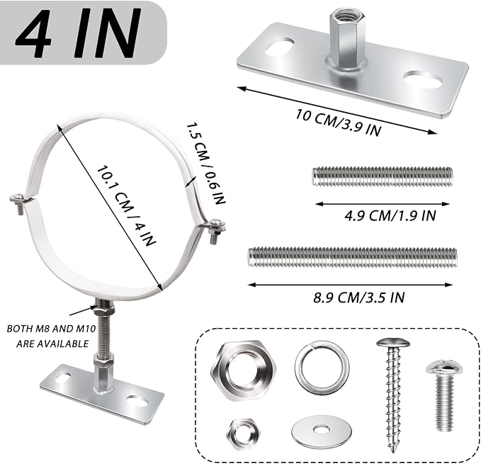 2 Sets 4 Inch Adjustable Pipe Bracket Heavy Duty Adjustable Clamp Bracket - Image 2