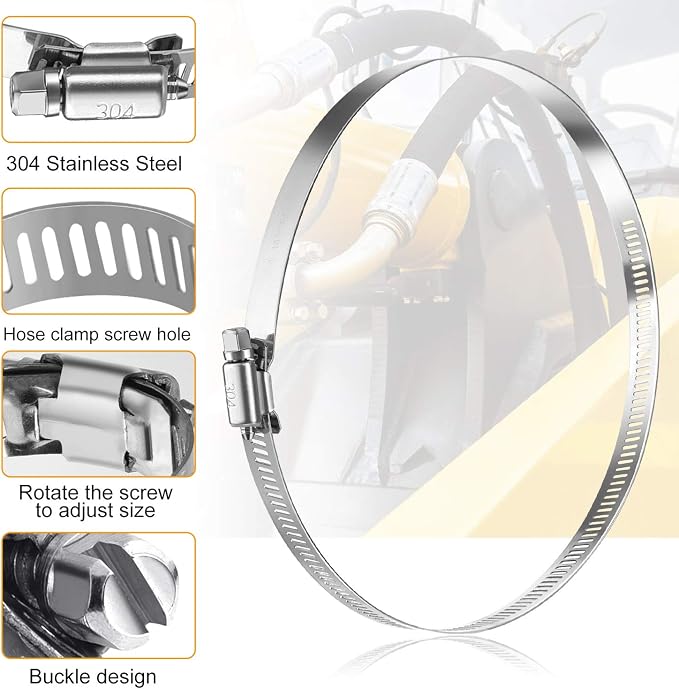 MIAHART 6 inch Hose Clamp Adjustable 304 Stainless Steel Duct Clamps Worm Gear - Image 4