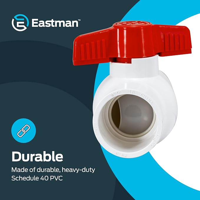 Eastman 1-1/2 Inch Slip Schedule 40 PVC Quarter Turn Ball Valve, Brass Plumbing - Image 4