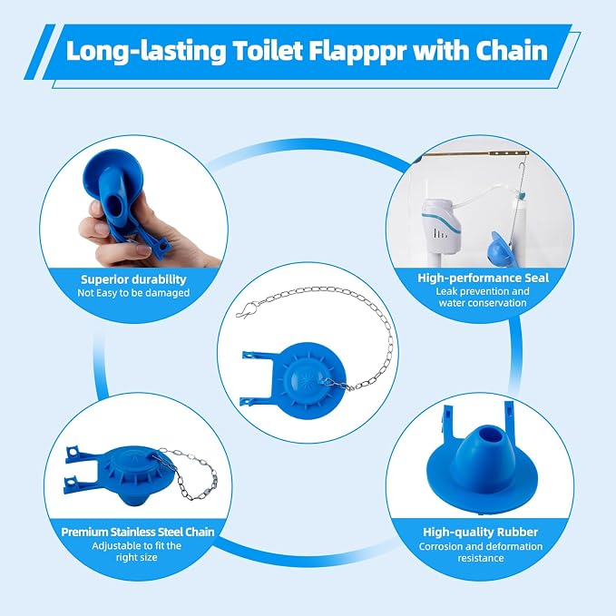 Universal 2-Inch Toilet Flapper, Adjustable Metal Chain, Chlorine-Resistant | - Image 4