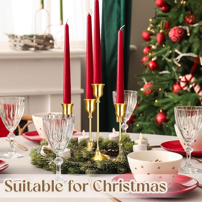 24PCS Brass Gold Taper Candle Holders Set, Vintage Metal Candlestick | Tall - Image 6