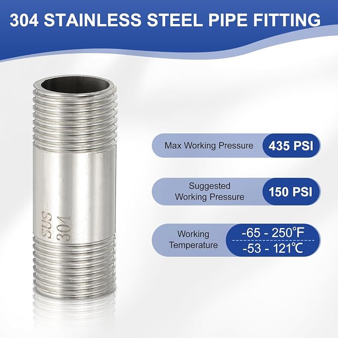 PATIKIL 304 Stainless Steel Pipe Fitting, 2 Pack 1/2" BSP Male x 1/2" BSP Male - Image 3