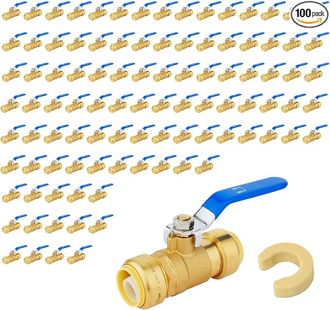 1/2" Ball Valves, 100 Pack Push Fit Shut Off Valves by Unknown