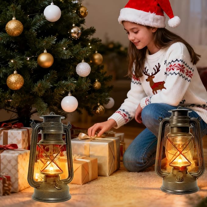 2 Pack LED Vintage Lantern Battery Powered Lanterns - Image 3