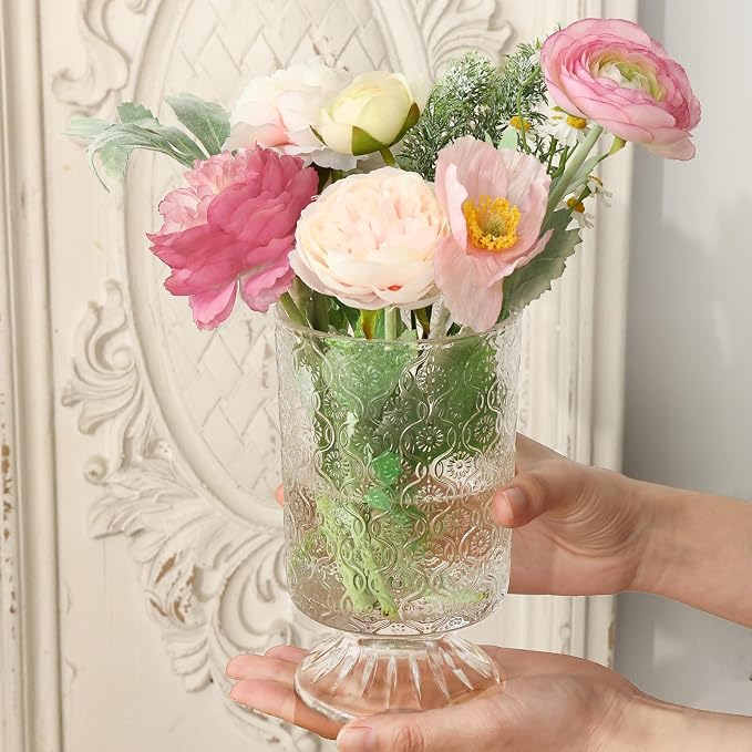 Fixwal Vases for Flowers Set of 3 Vintage Glass Vase for Centerpieces, Embossed - Image 4