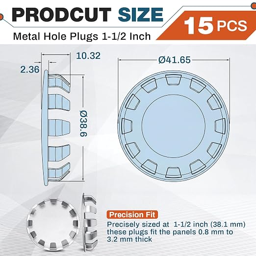 Hicarer 15 Pack Fit 1-1/2" Hole Metal Hole Plugs, Nickel-Plated Steel Snap-in - Image 8